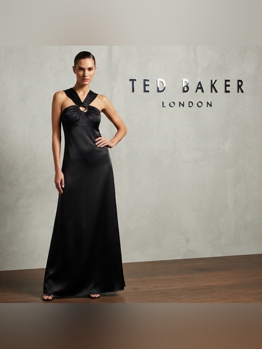 New authentic Ted Baker designer gorgeous elegant long black dress TB 2 US 4-6